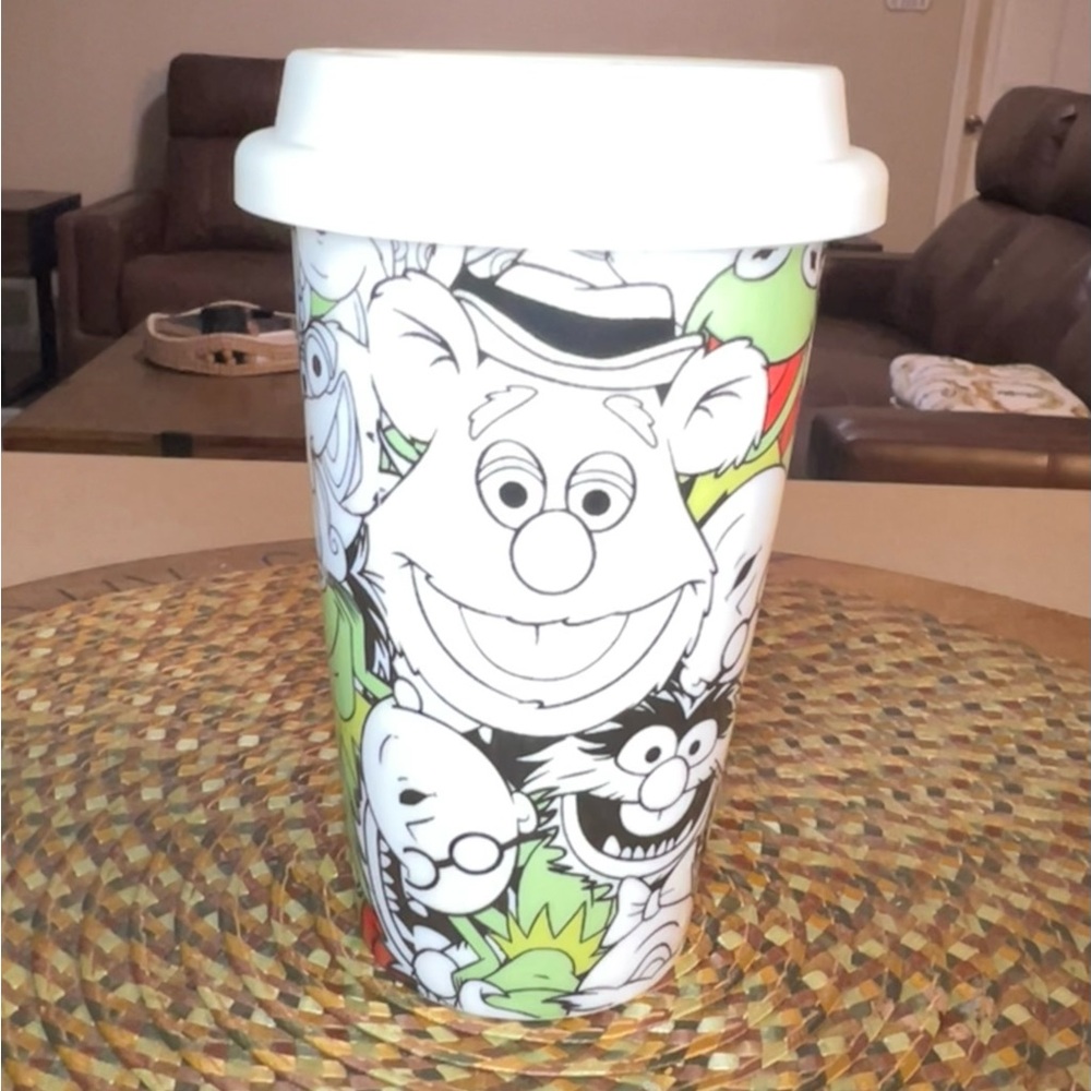 Disney All Over Muppets Tumbler Coffee Mug Kermit Miss Piggy Grover Fozzie Gonzo
